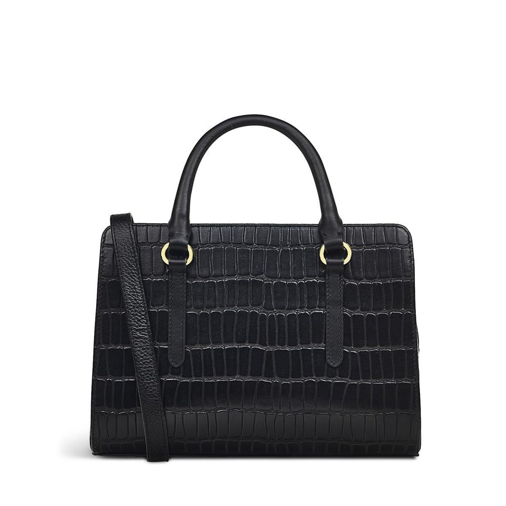 London Angel Lane Faux Crocodile Small Leather Ziptop Satchel Bag, T_T